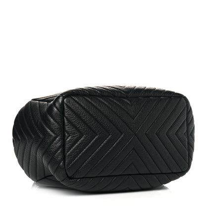 Chanel Deerskin Chevron Large CC Chain Bucket Drawstring Bag Black 3 of 9