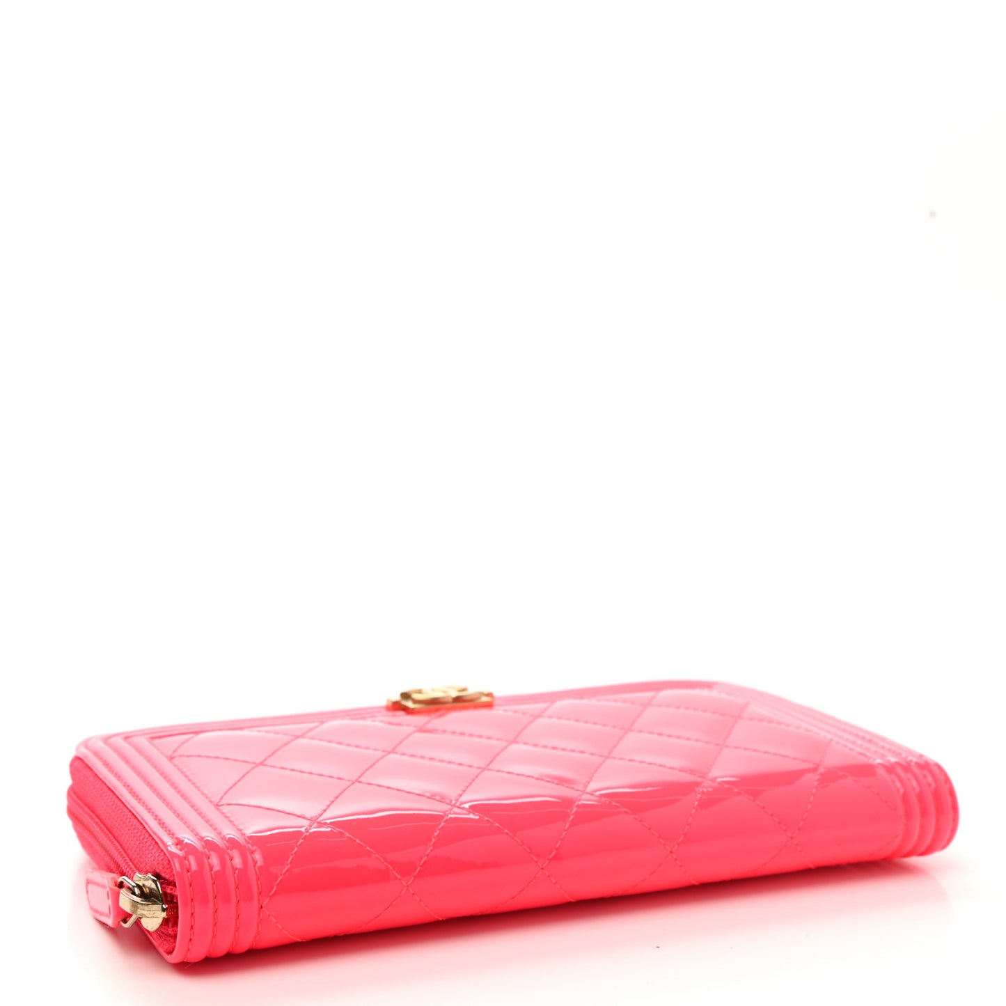 Patent Quilted Boy Zip Around Wallet Pink