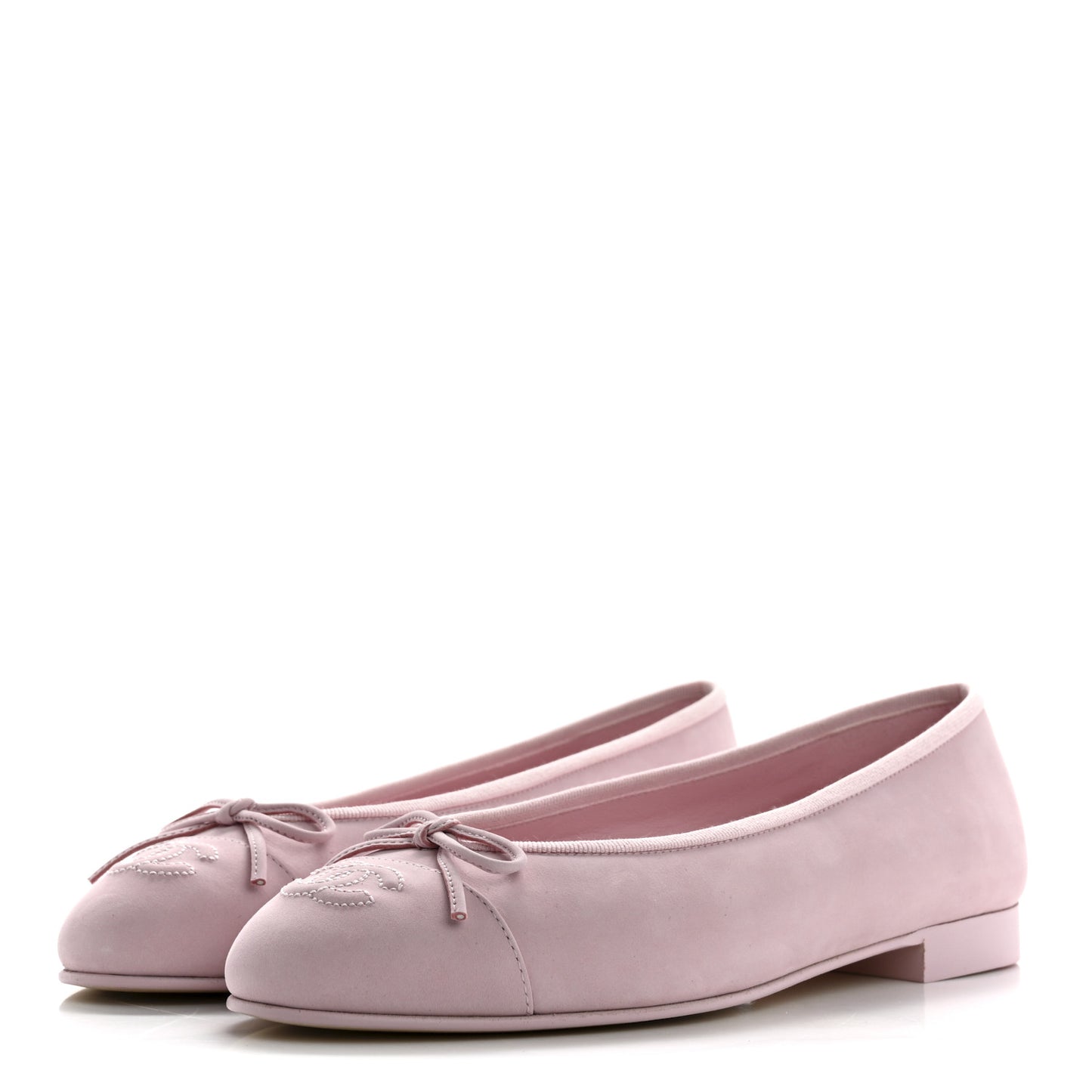 Suede Calfskin Cap Toe CC Ballerina Flats 38 Light Pink