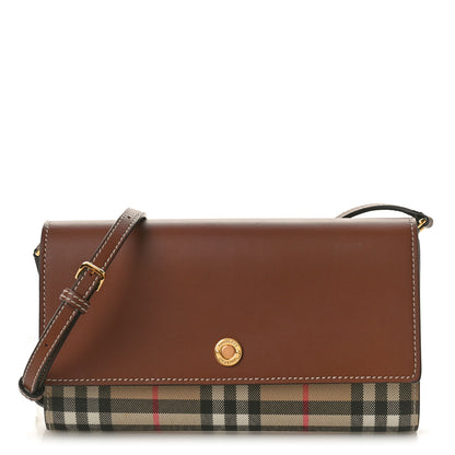 Burberry Calfskin Vintage Check Hannah Wallet with Detachable Strap Archive Beige Tan 1 of 10
