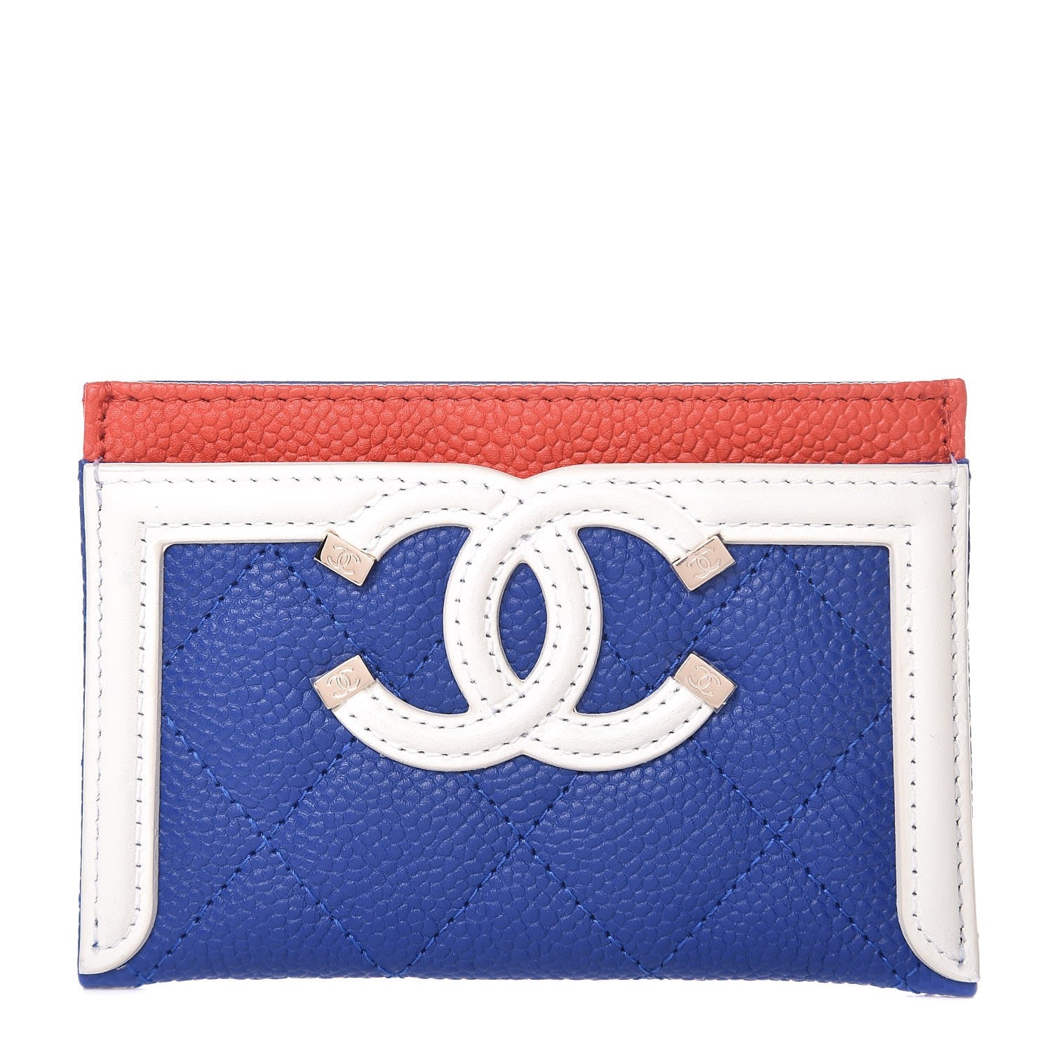 Chanel Caviar Quilted Filigree Card Holder Blue White Red 1 of 9