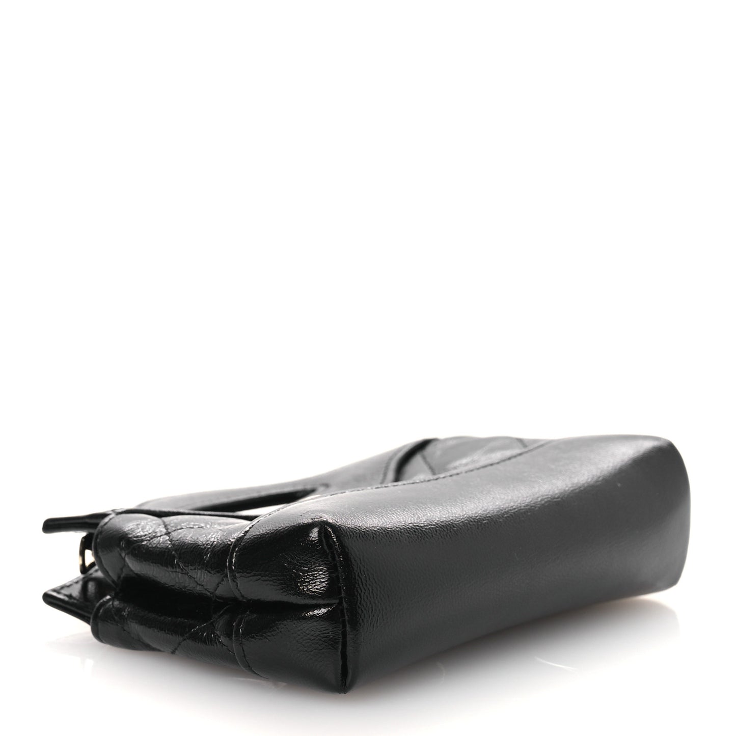 Shiny Lambskin Quilted Micro 31 Clutch With Chain Black