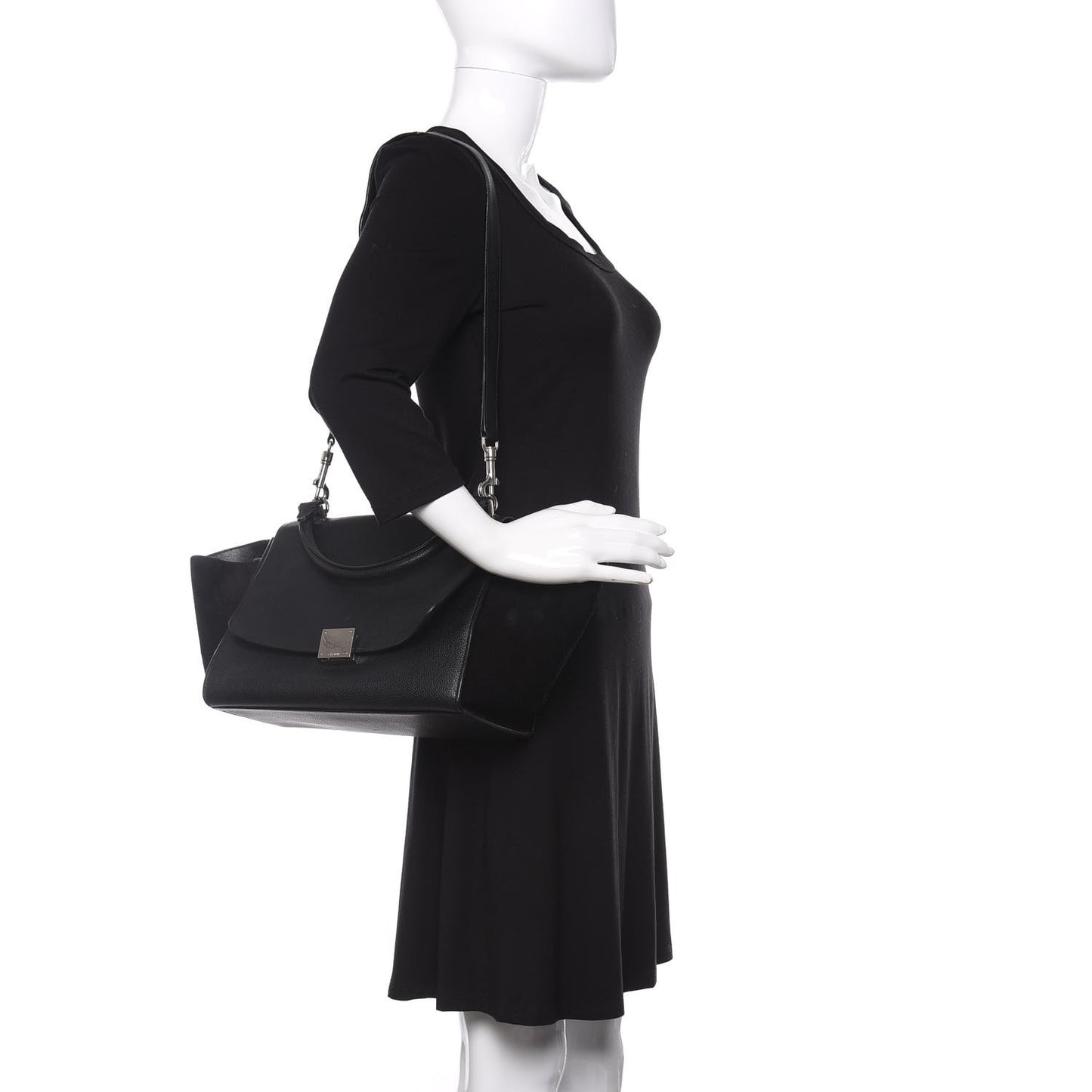 Drummed Calfskin Suede Small Trapeze Black