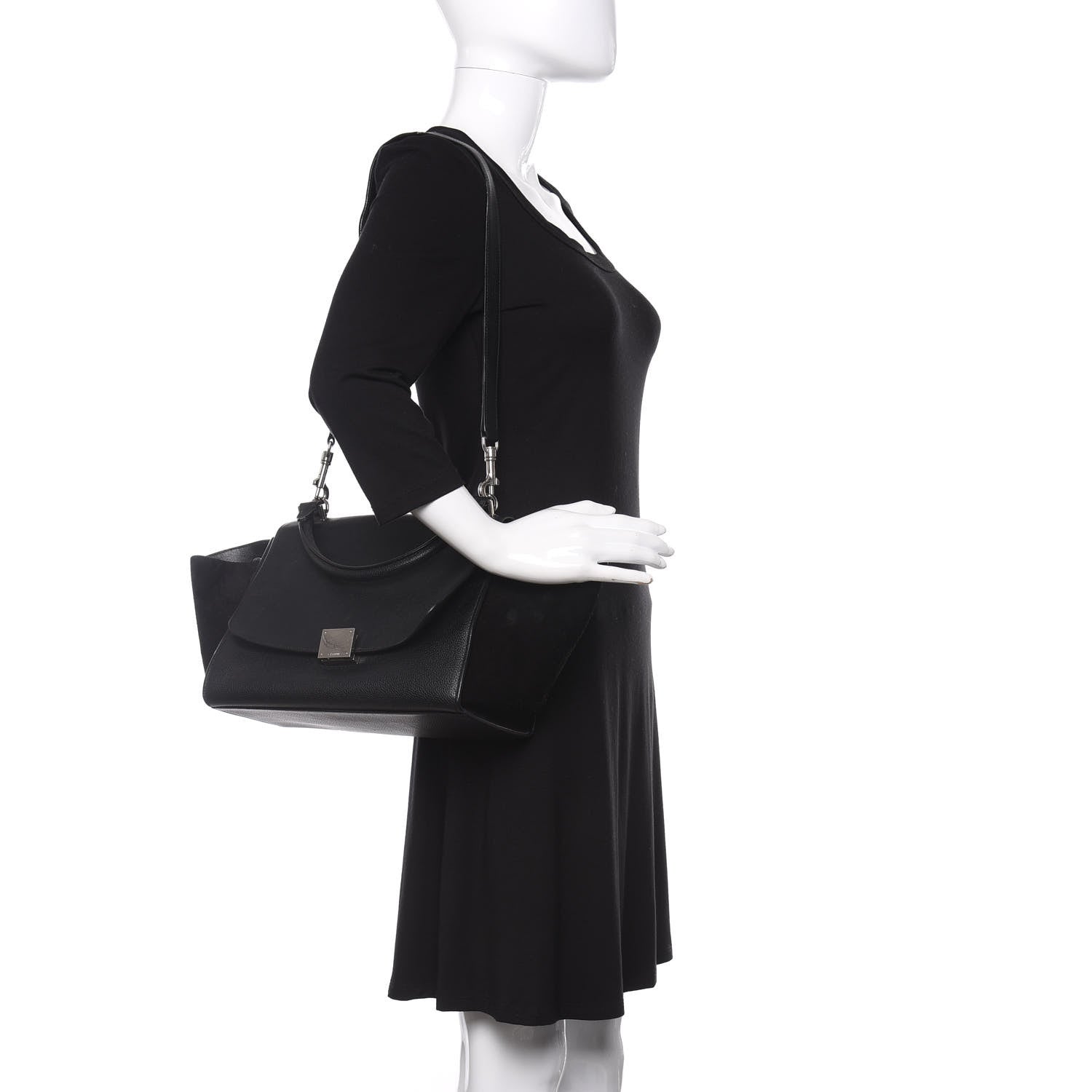 Celine Drummed Calfskin Suede Small Trapeze Black 2 of 13