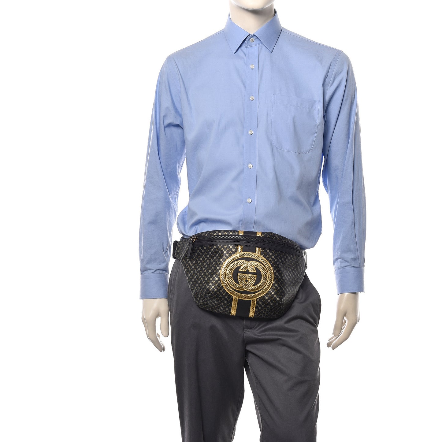X DAPPER DAN Calfskin Laminated Ayers GG Micro Monogram Mens Belt Bag Black