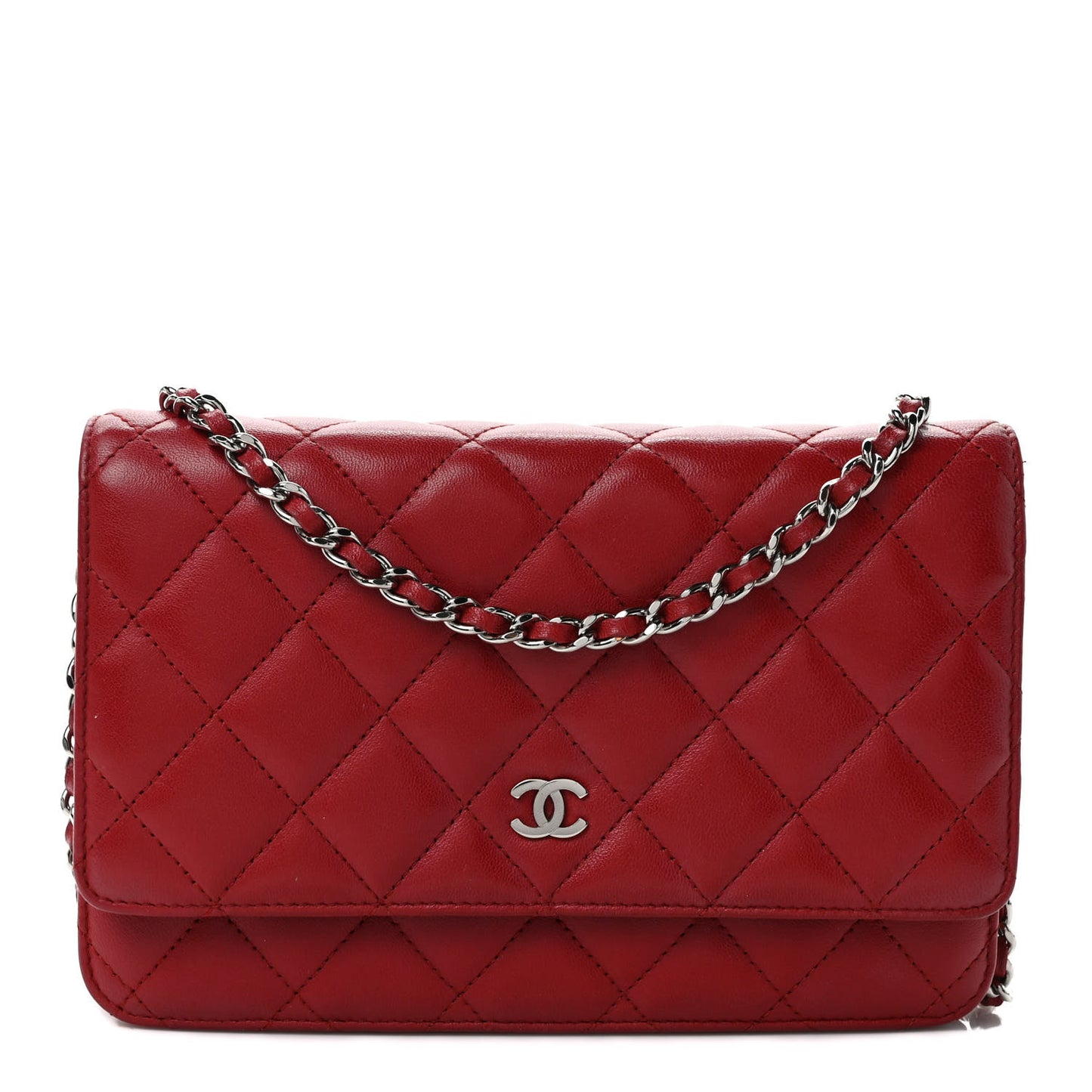 Lambskin Quilted Wallet On Chain WOC Red