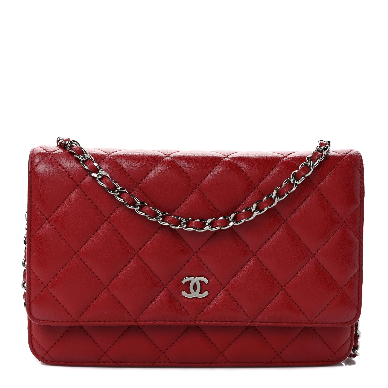 Chanel Lambskin Quilted Wallet On Chain WOC Red 1 of 11