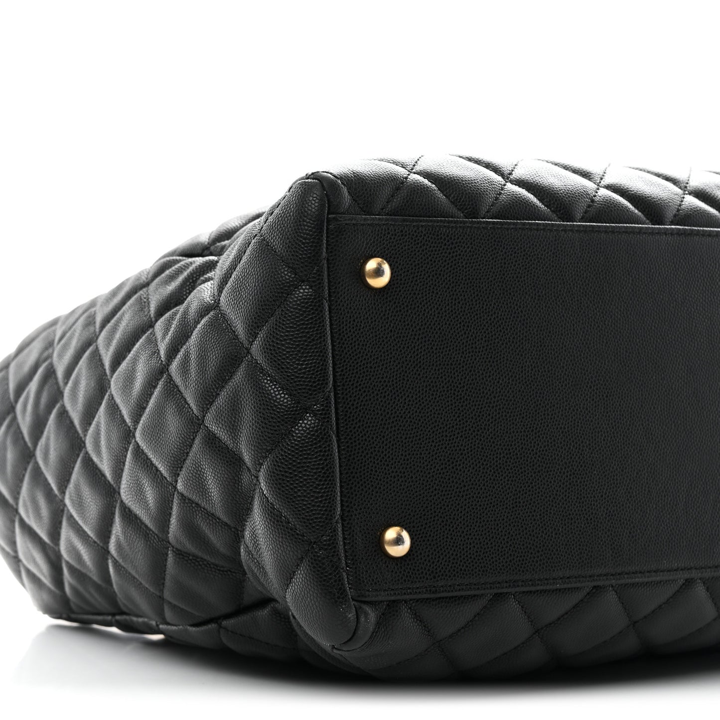 Caviar Quilted Large Coco Handle Shopping Tote Black