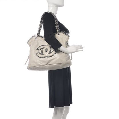 Chanel Tweed Lambskin Drawstring Tweedy Tote White 2 of 16