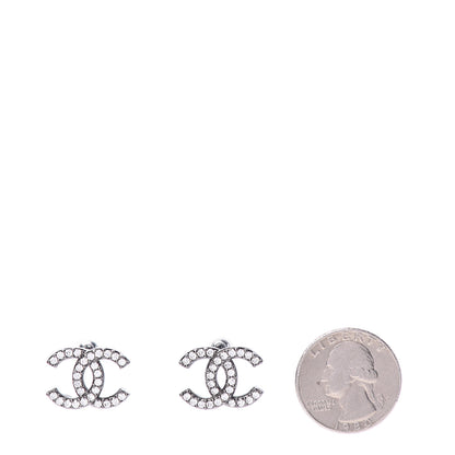 Chanel Metal Crystal CC Lock Symbols Stud Earrings Ruthenium 2 of 6