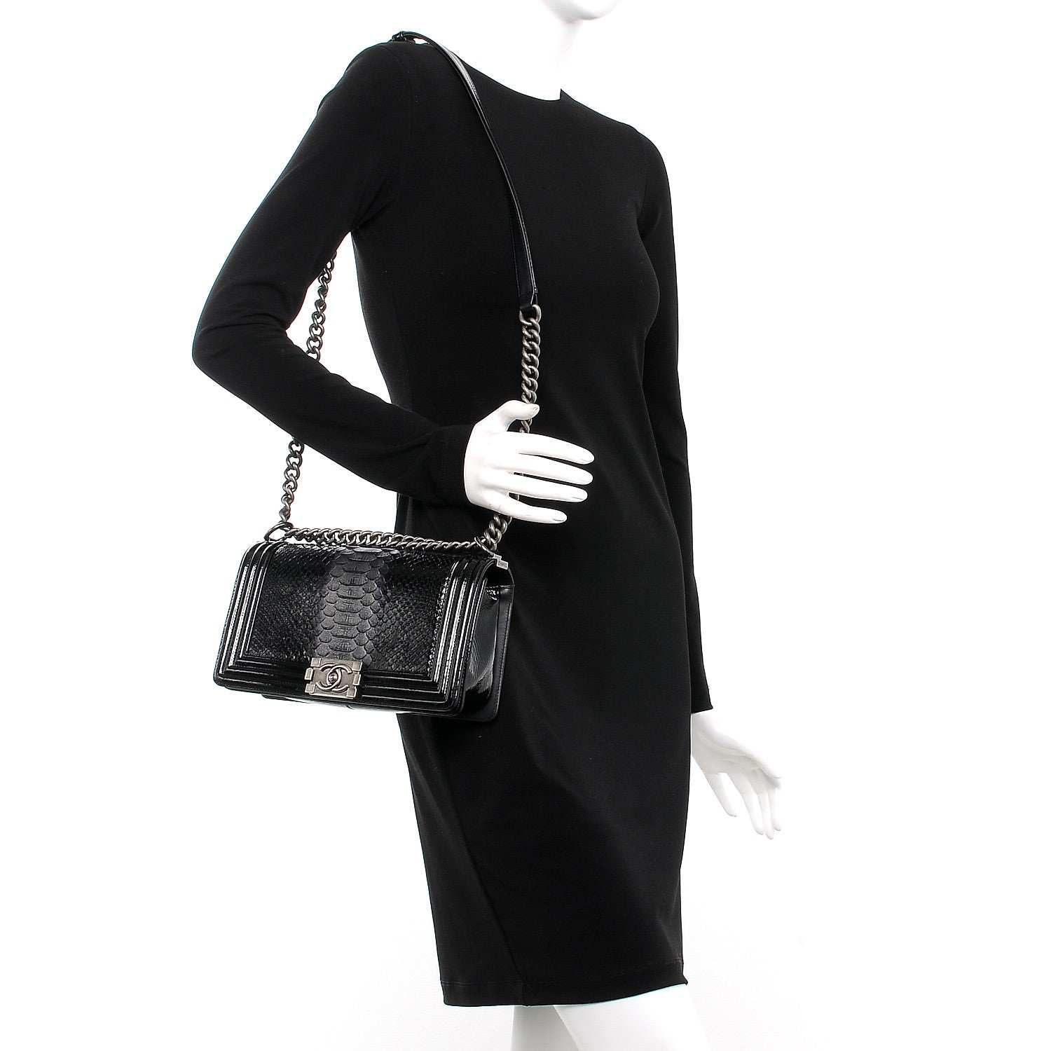 Chanel Python Patent Small Boy Flap Black 2 of 11