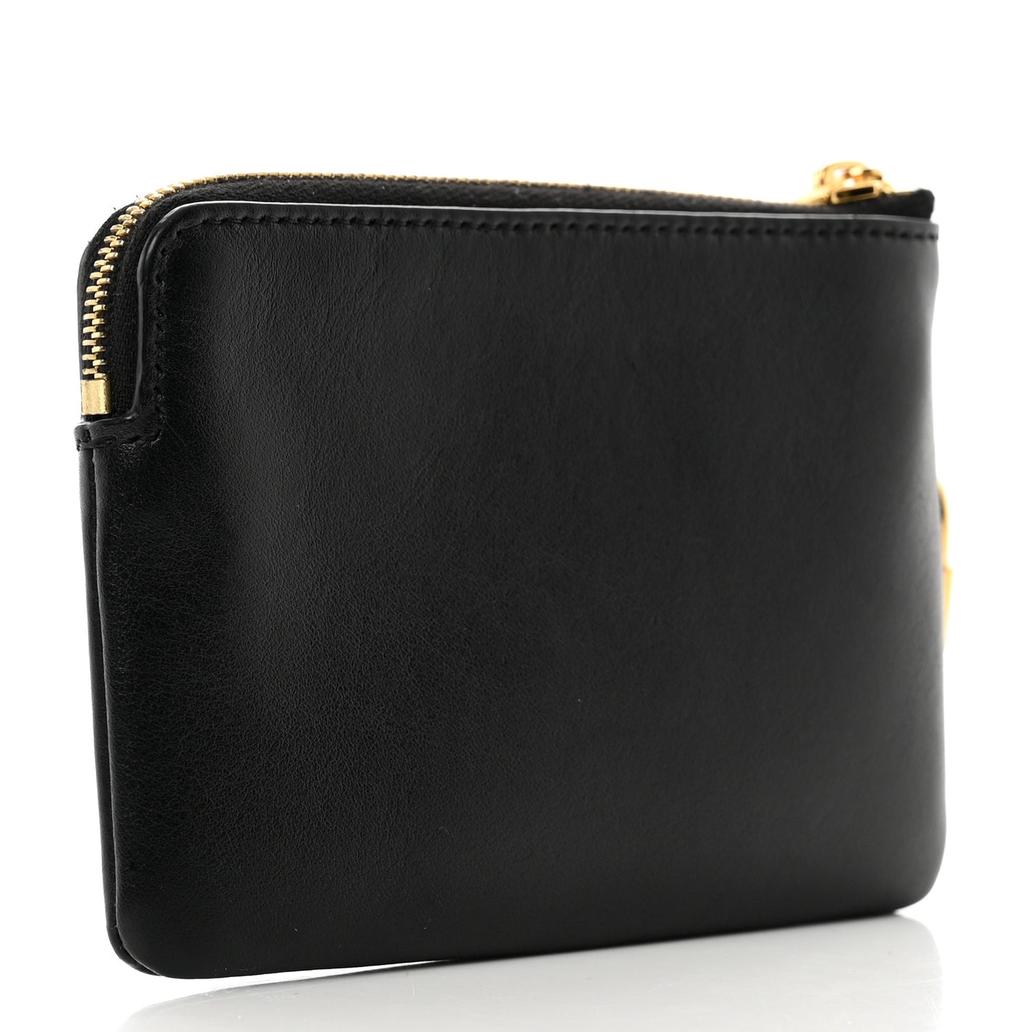 Smooth Calfskin Cuir Triomphe Coin and Card Pouch With Hook Black