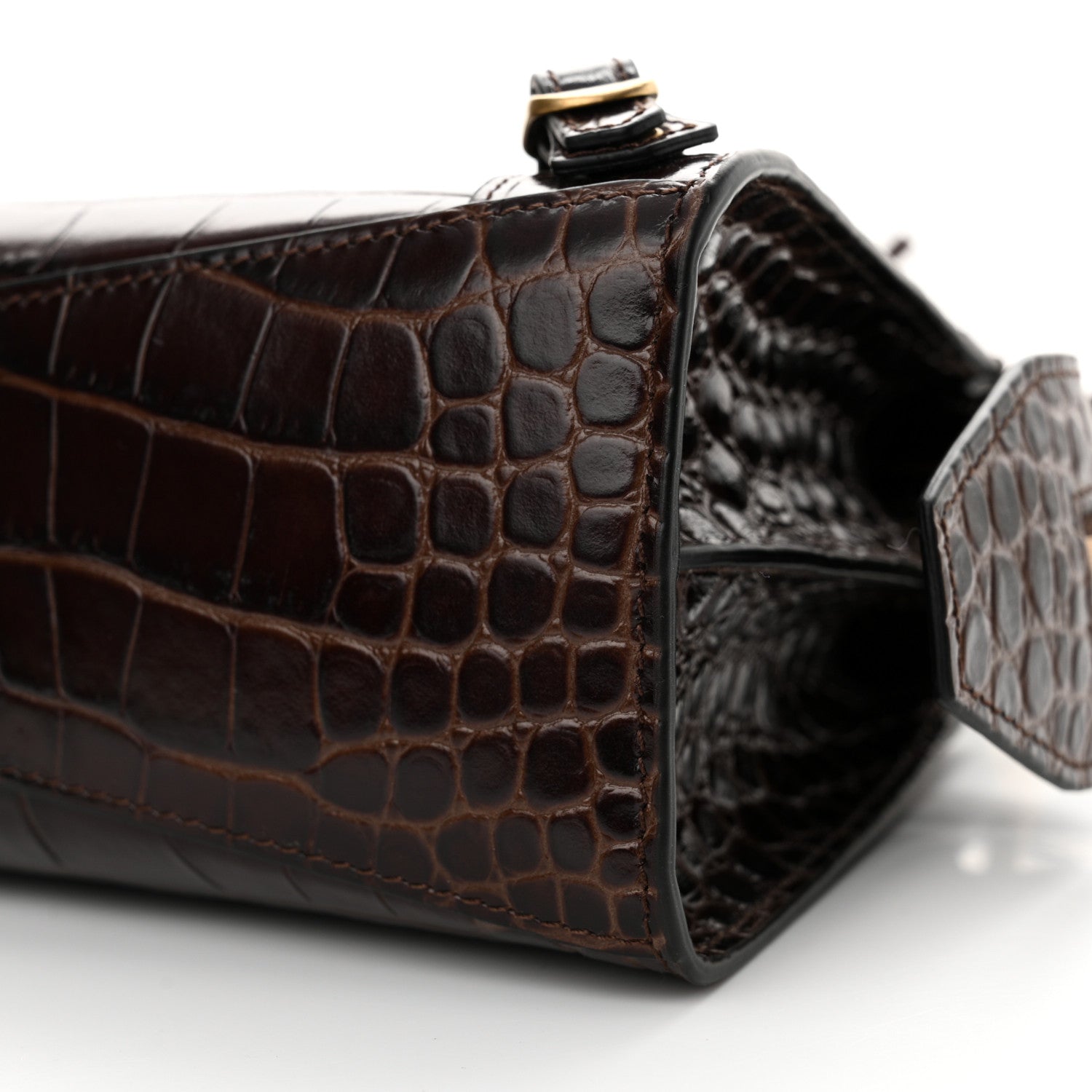 Balenciaga Semi Shiny Calfskin Crocodile Embossed Neo Classic Gold Hardware Mini City Dark Brown 9 of 9