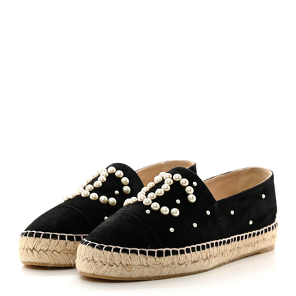 Chanel Suede Pearl CC Espadrilles 38 Black 3 of 9