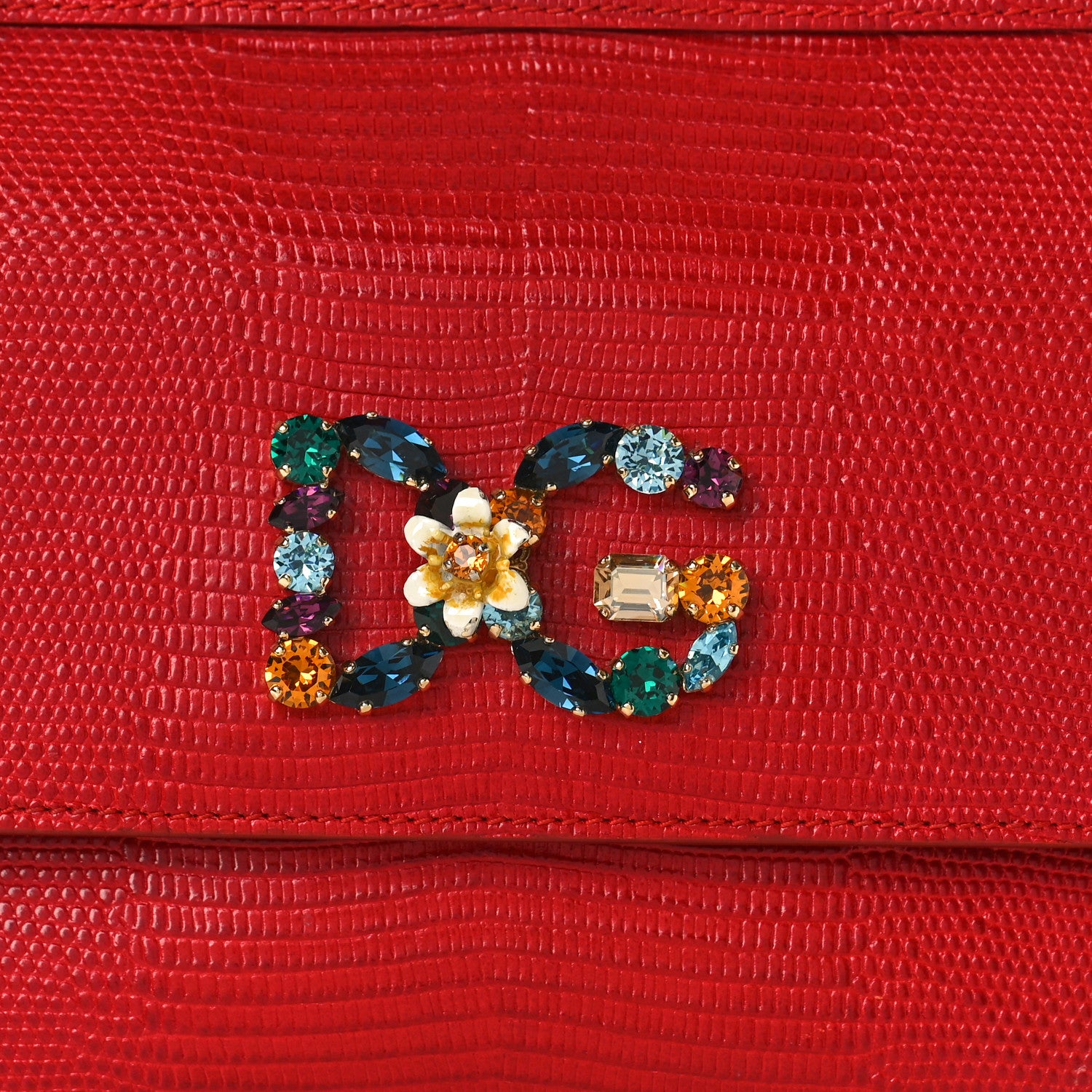 Dolce & Gabbana Stampa Iguana Crystal Small Miss Sicily Satchel Red 7 of 9