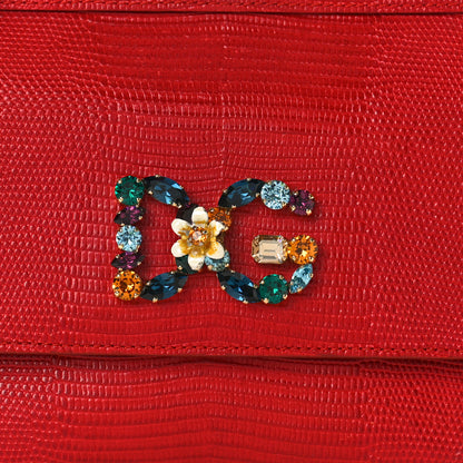 Dolce & Gabbana Stampa Iguana Crystal Small Miss Sicily Satchel Red 7 of 9