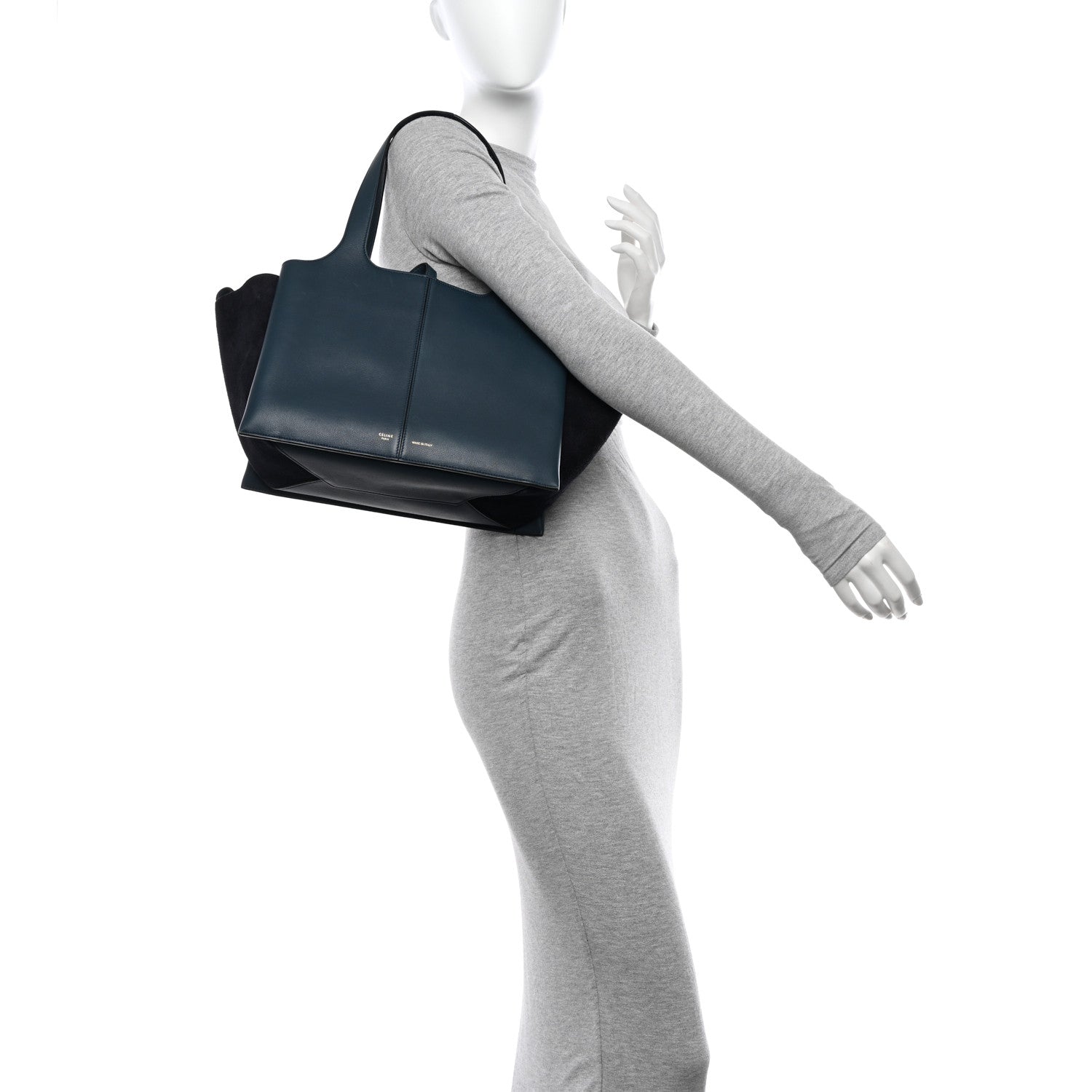 Celine Calfskin Small Tri-Fold Shoulder Bag Steel Blue 2 of 14