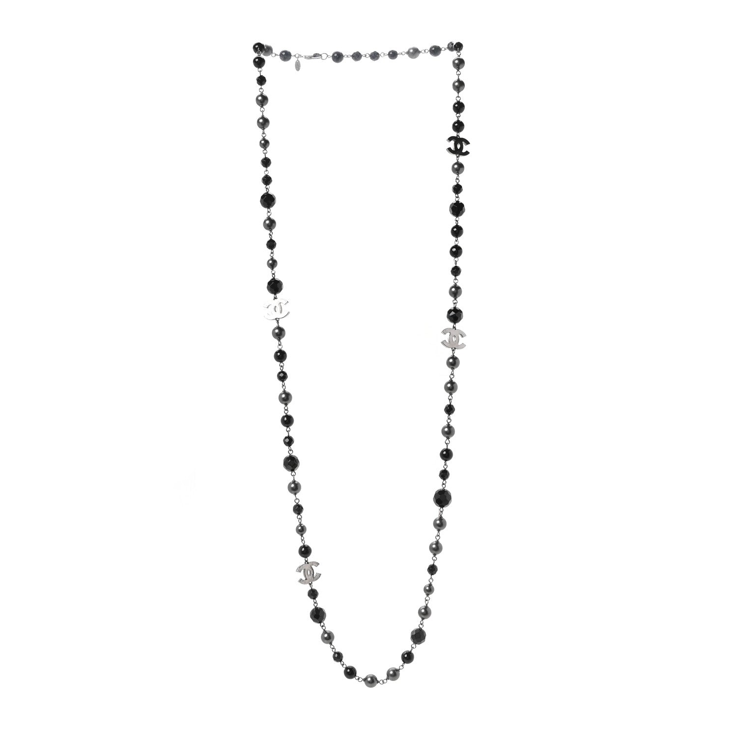 Chanel Ruthenium Beaded CC Long Necklace Black 3 of 4