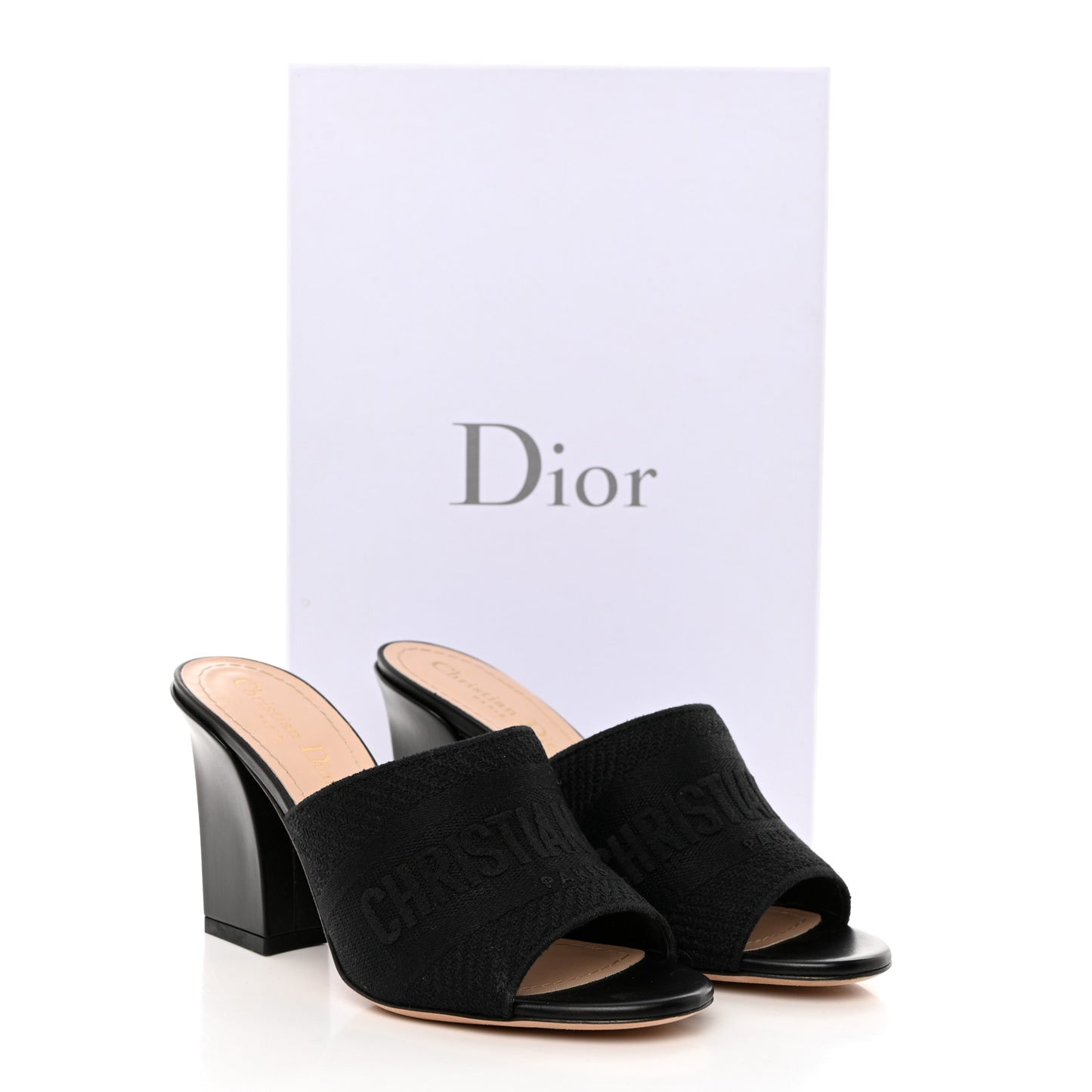 Cotton Embroidered Dway 85mm Slide Sandals 36.5 Black