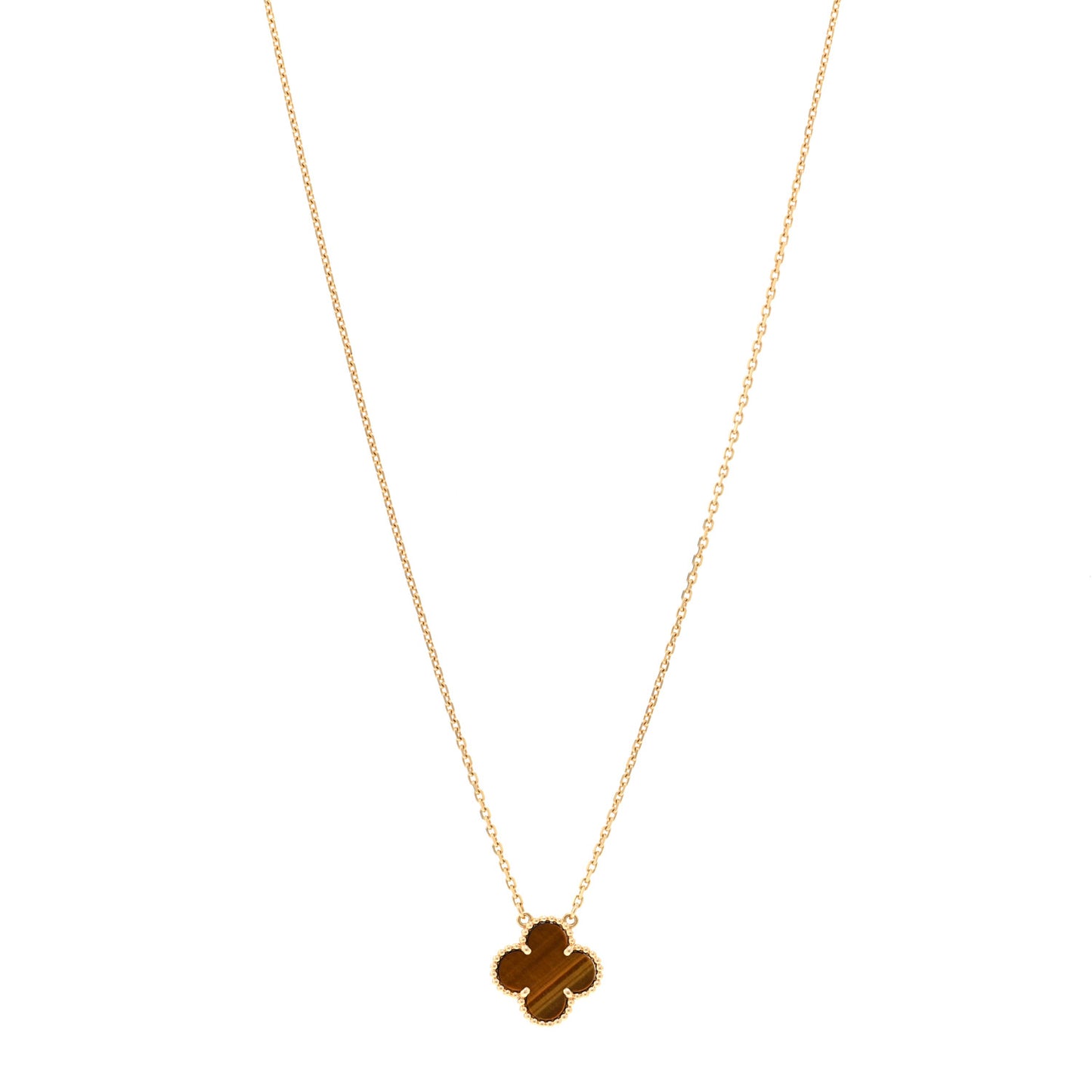 18K Yellow Gold Tiger Eye Vintage Alhambra Pendant Necklace