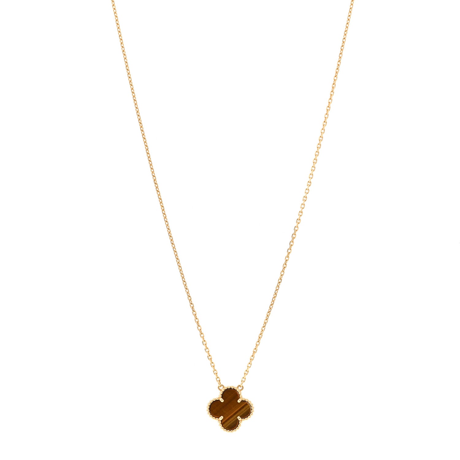 Van Cleef & Arpels 18K Yellow Gold Tiger Eye Vintage Alhambra Pendant Necklace 1 of 5