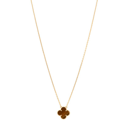 Van Cleef & Arpels 18K Yellow Gold Tiger Eye Vintage Alhambra Pendant Necklace 1 of 5