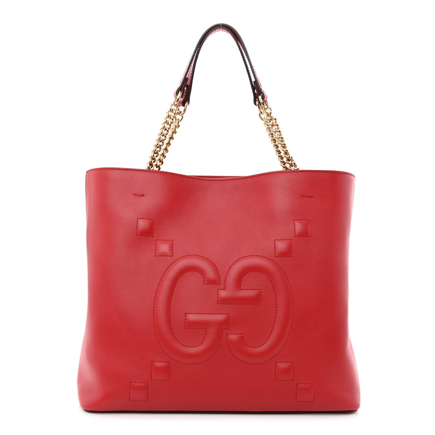 Gucci Apollo Calfskin GG Dadini Embroidered Chain Shoulder Tote Hibiscus Red 1 of 12