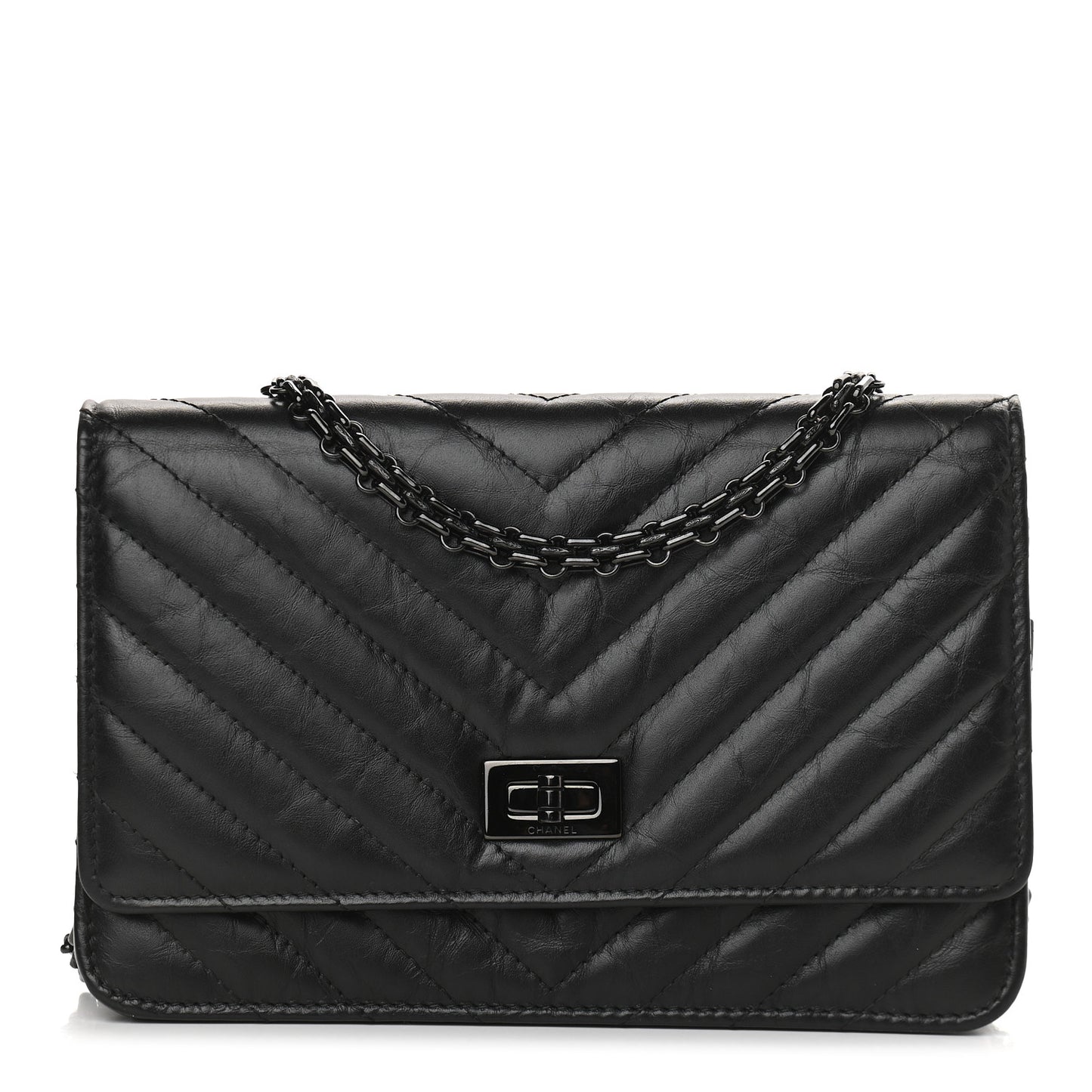 Aged Calfskin Chevron Quilted Reissue Wallet On Chain WOC So Black