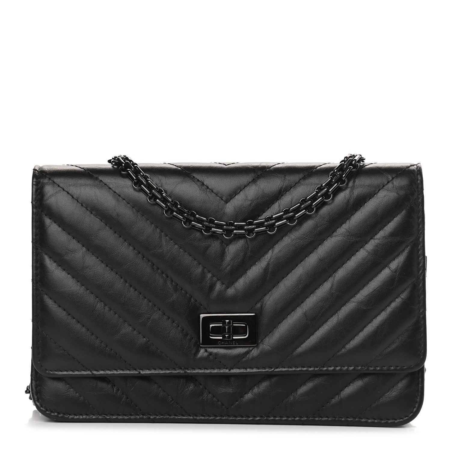 Chanel Aged Calfskin Chevron Quilted Reissue Wallet On Chain WOC So Black 1 of 10