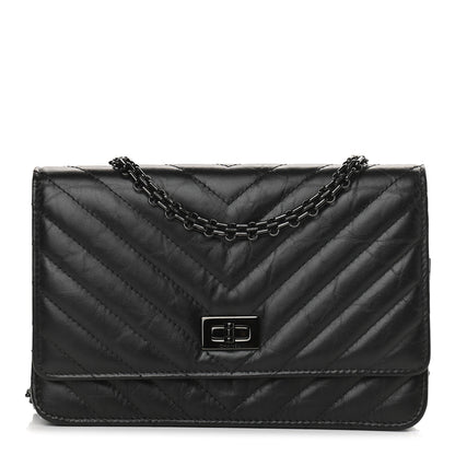 Chanel Aged Calfskin Chevron Quilted Reissue Wallet On Chain WOC So Black 1 of 10