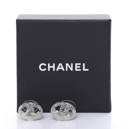 Chanel Pearl Crystal CC Round Earrings Silver 5 of 5