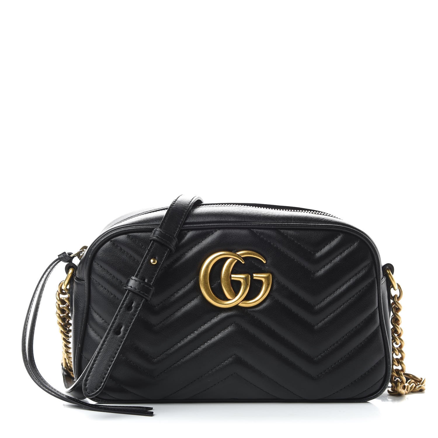 Gucci Calfskin Matelasse Small GG Marmont Chain Shoulder Bag Black 1 of 10