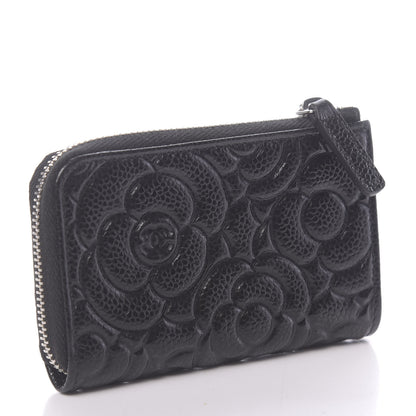 Chanel Caviar Camellia Embossed Key Holder Case Black 3 of 8