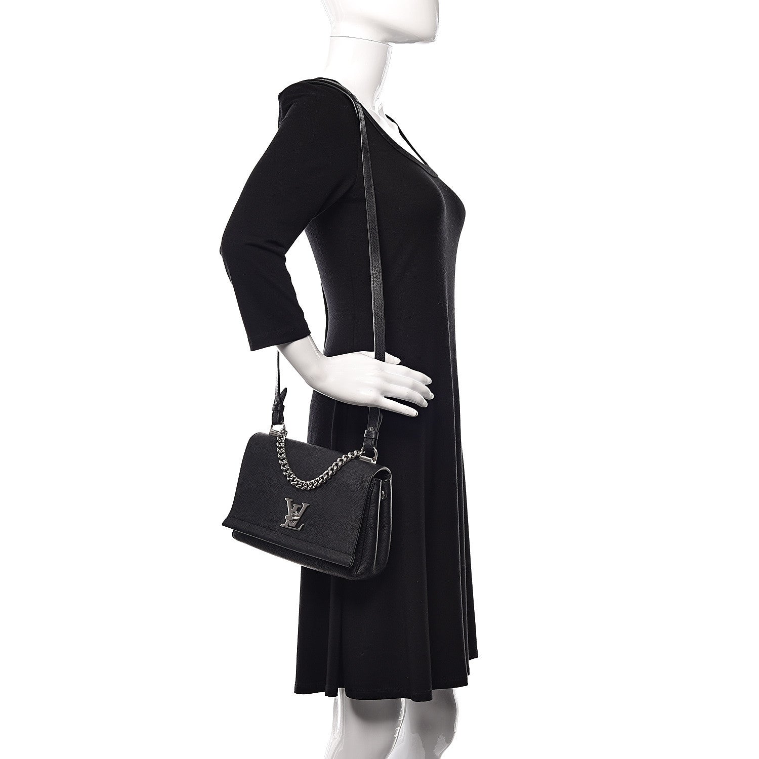 Louis Vuitton Calfskin Lockme II Chain Bag BB Black 2 of 8