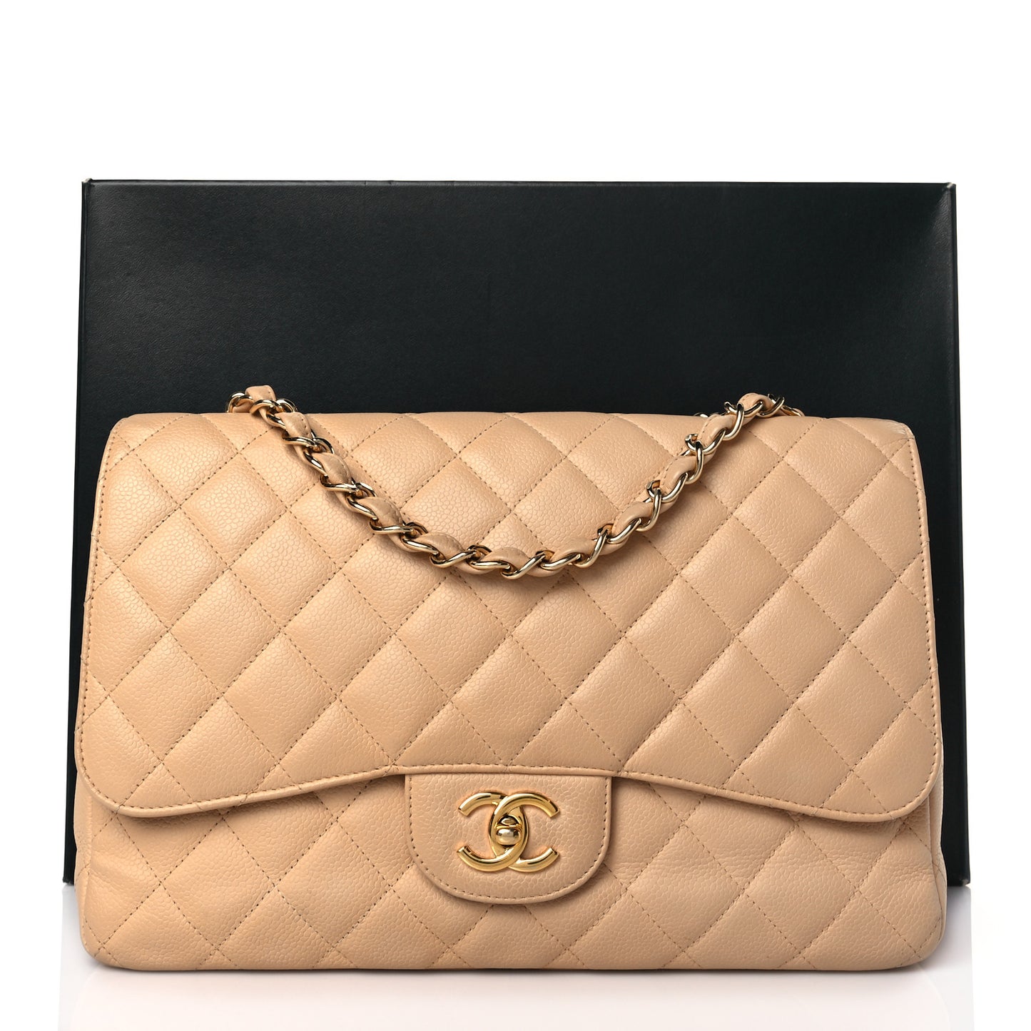 Caviar Quilted Jumbo Single Flap Beige