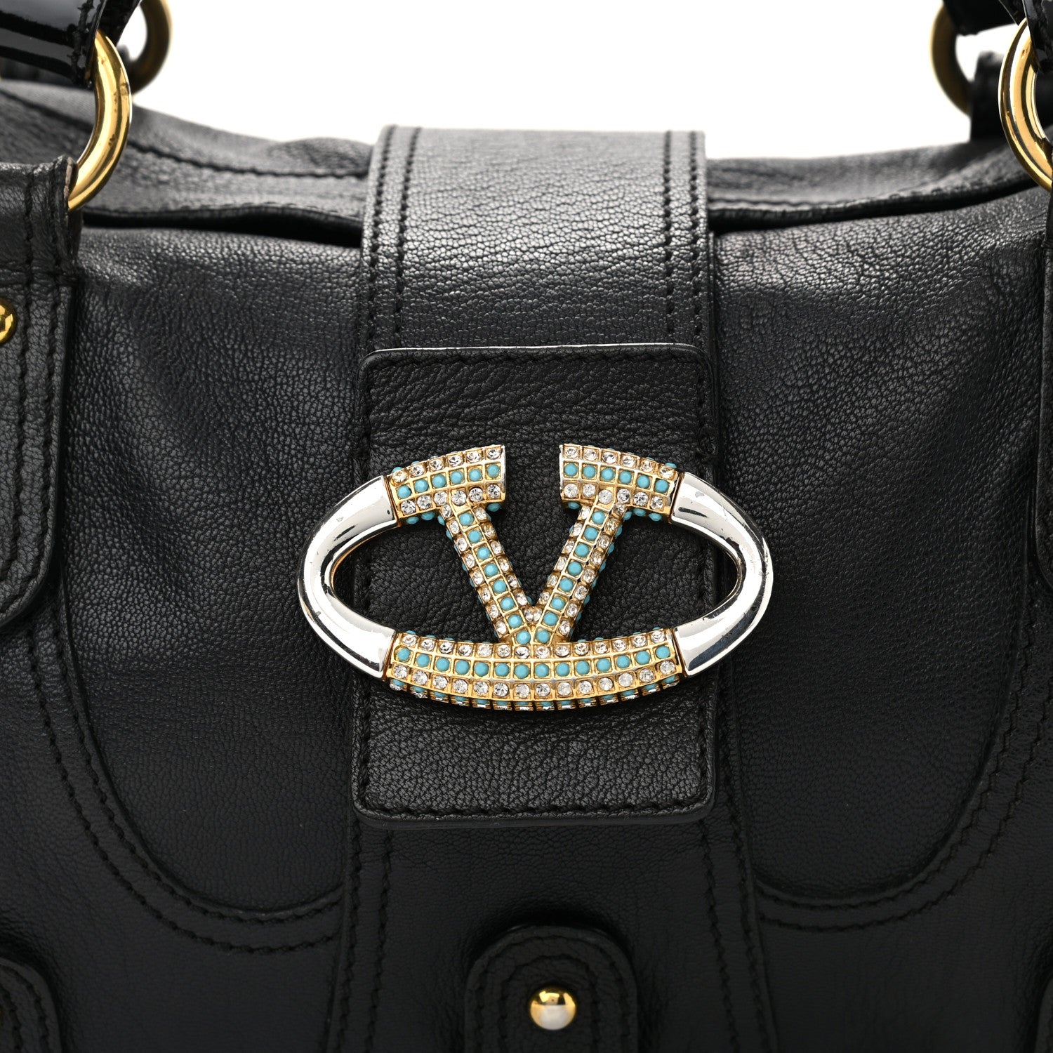 Valentino Garavani Grained Calfskin Catch Satchel Black 7 of 16