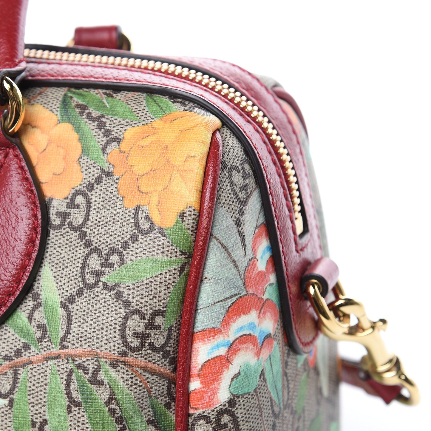 GG Supreme Monogram Tian Small Boston Beige Multicolor Red