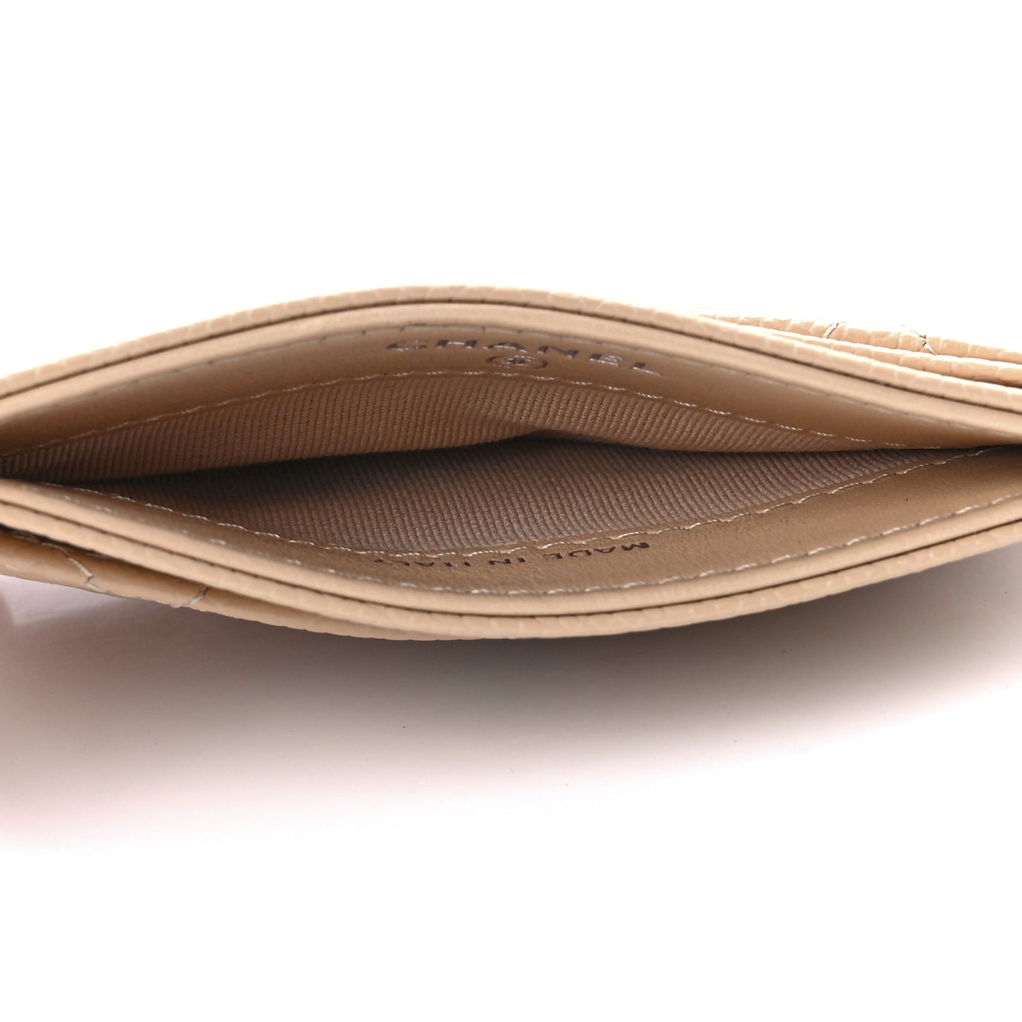 Caviar Quilted Card Holder Dark Beige
