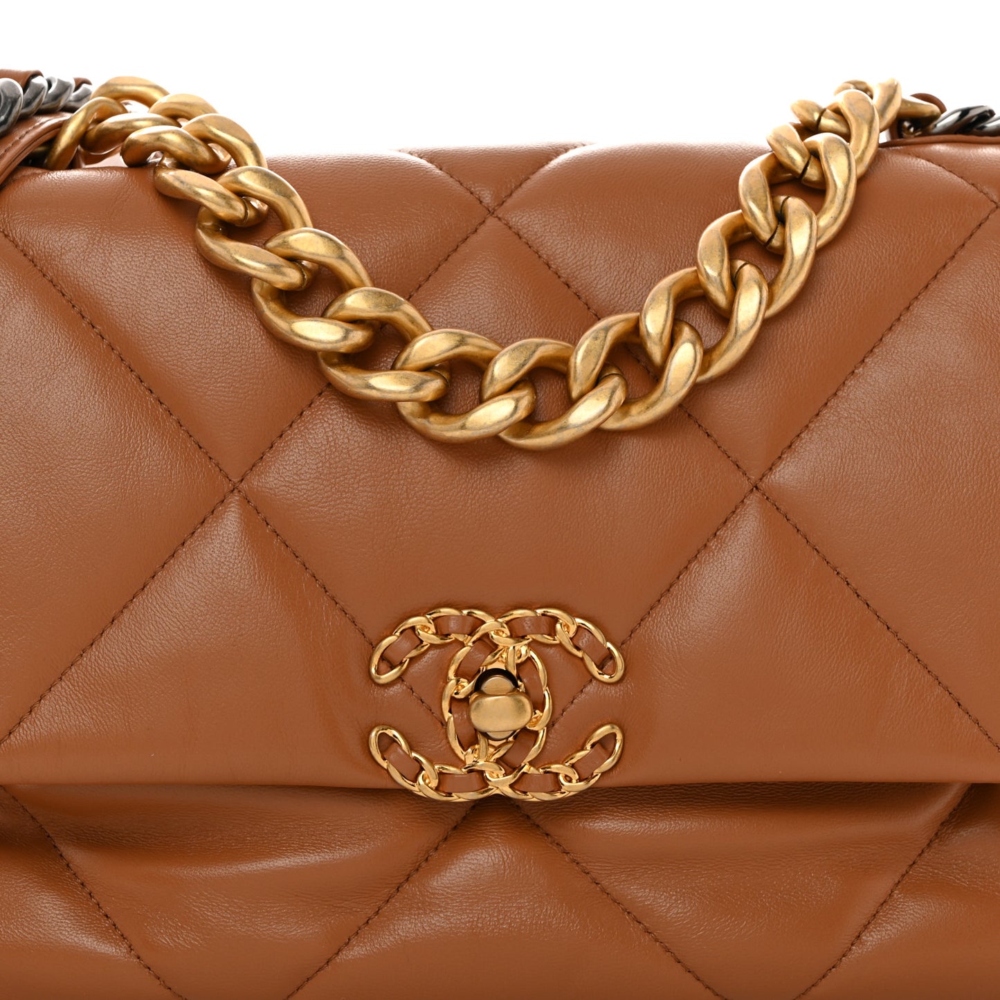 Lambskin Quilted Large Chanel 19 Flap Brown