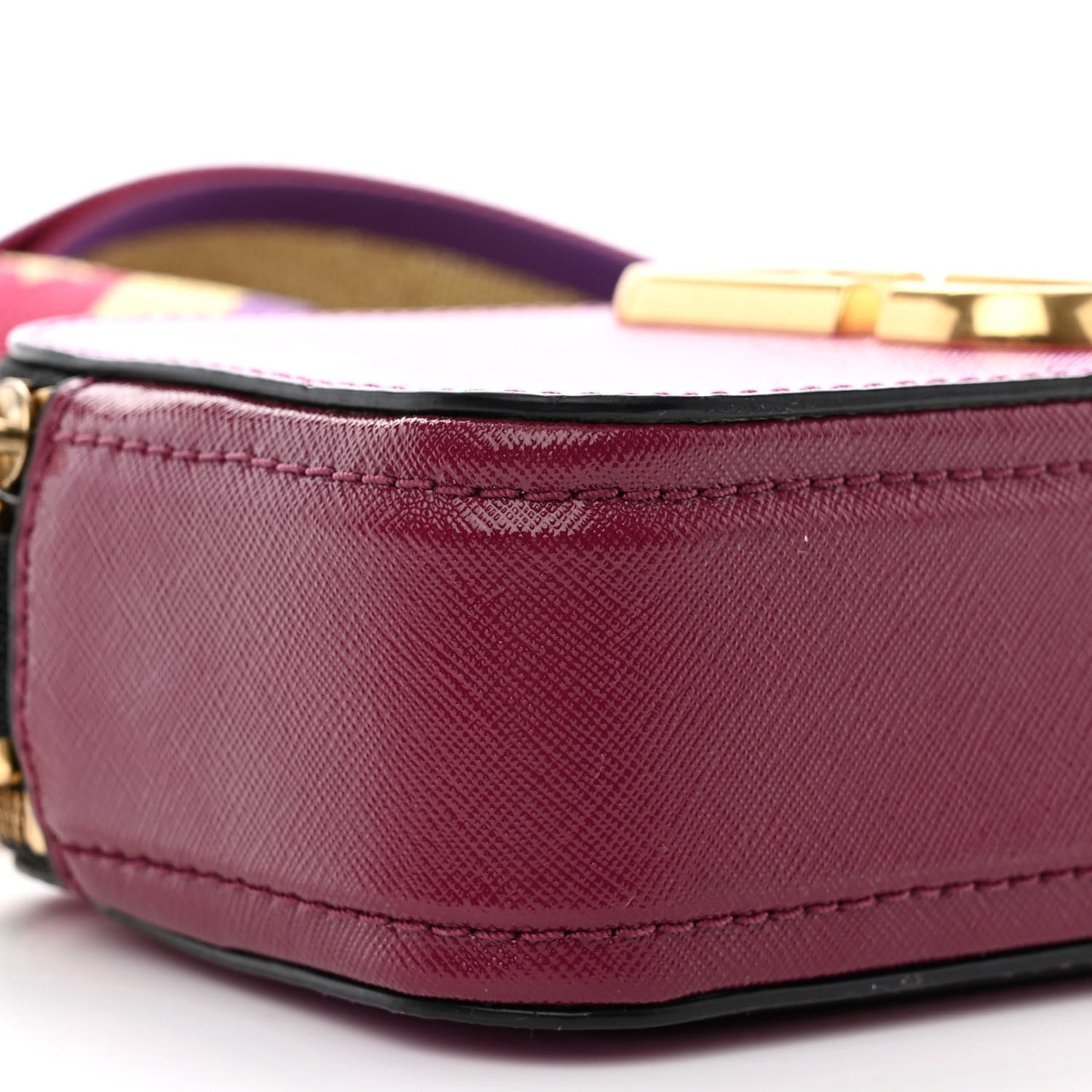 Saffiano Small Snapshot Camera Bag Purple Gold