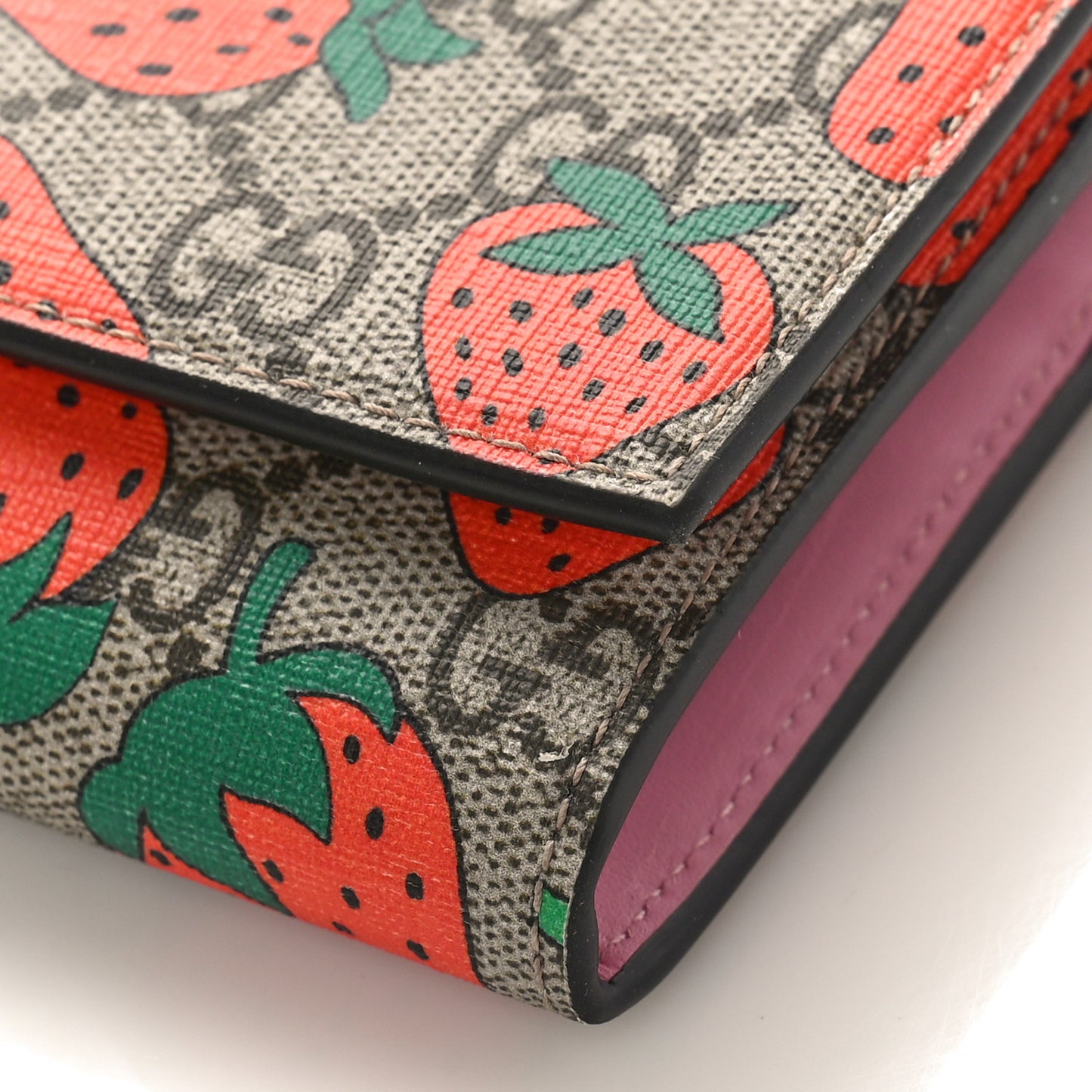 GG Supreme Monogram Strawberry Flap Wallet Light Pink