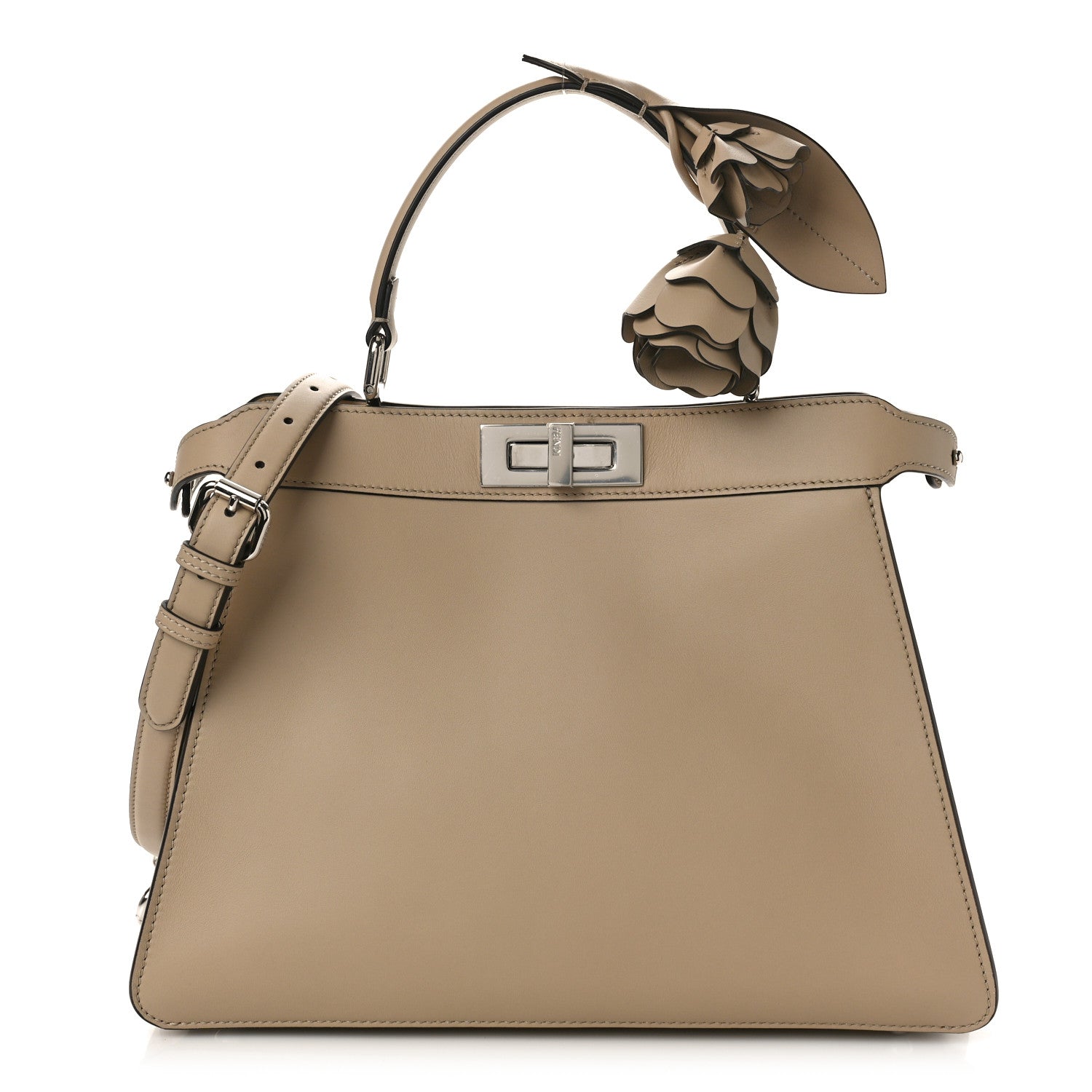 Fendi Vitello Seta Shiny Nappa Plexiglass Medium Peekaboo I SEE U Satchel Tortora 1 of 10