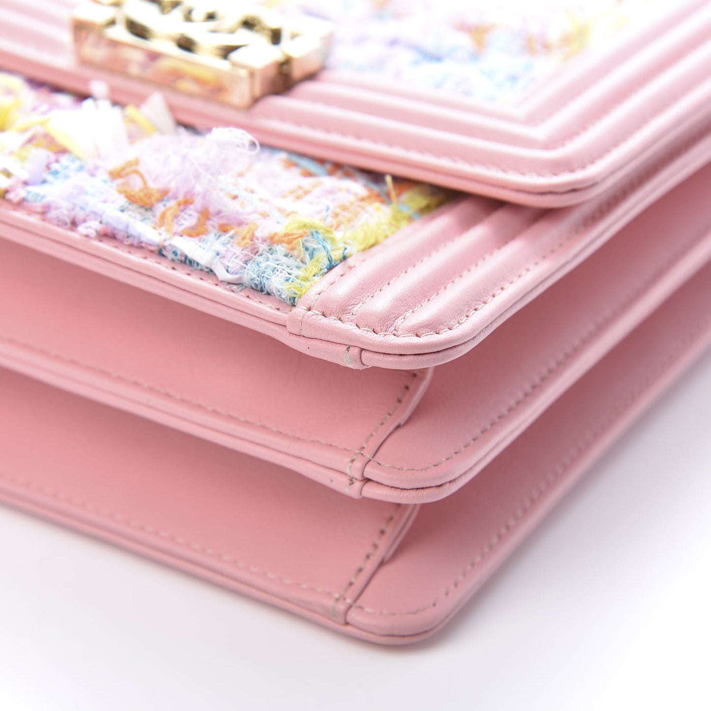 Calfskin Tweed Quilted North South Boy Flap Pink