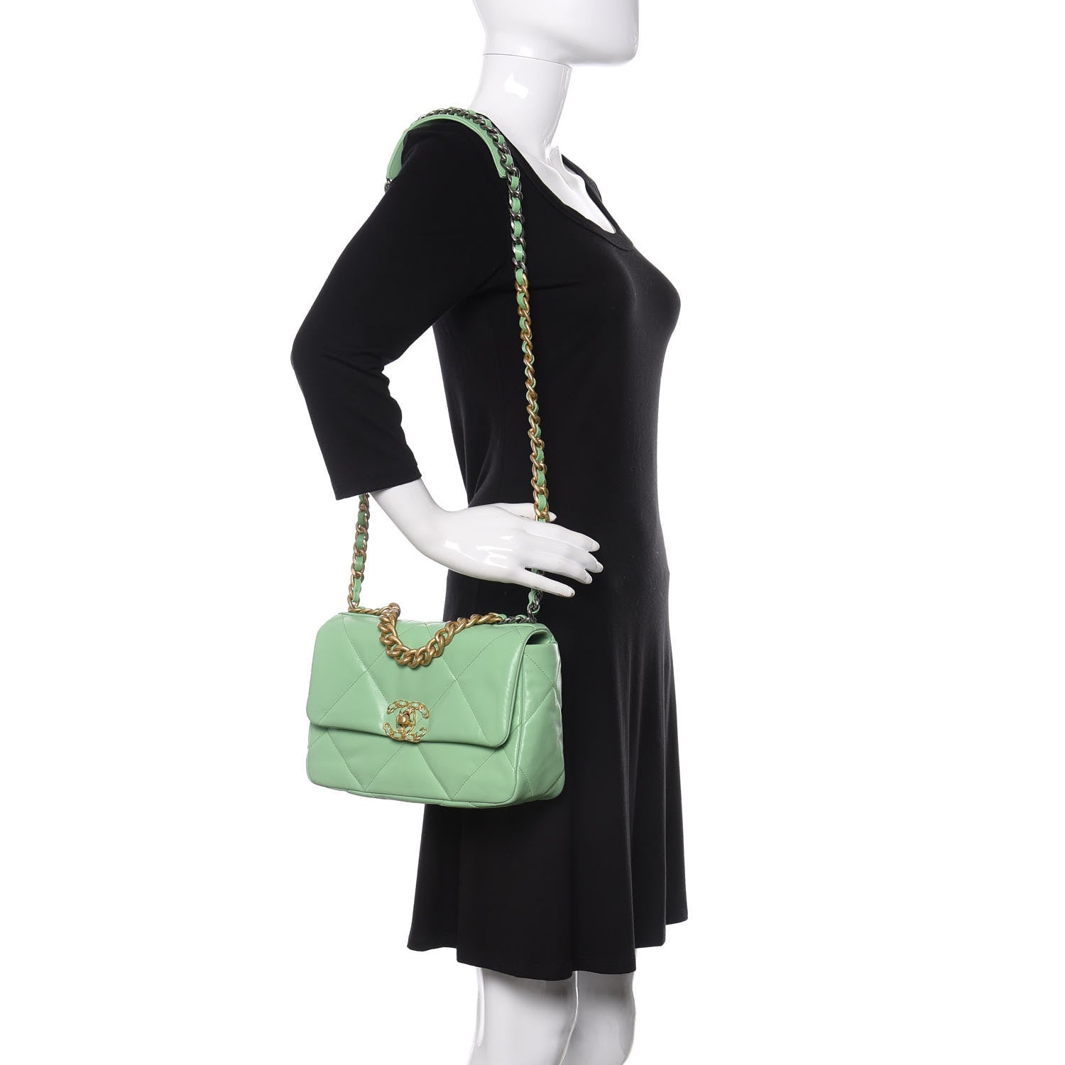 Chanel Goatskin Quilted Medium 19 Flap Light Green 2 of 12