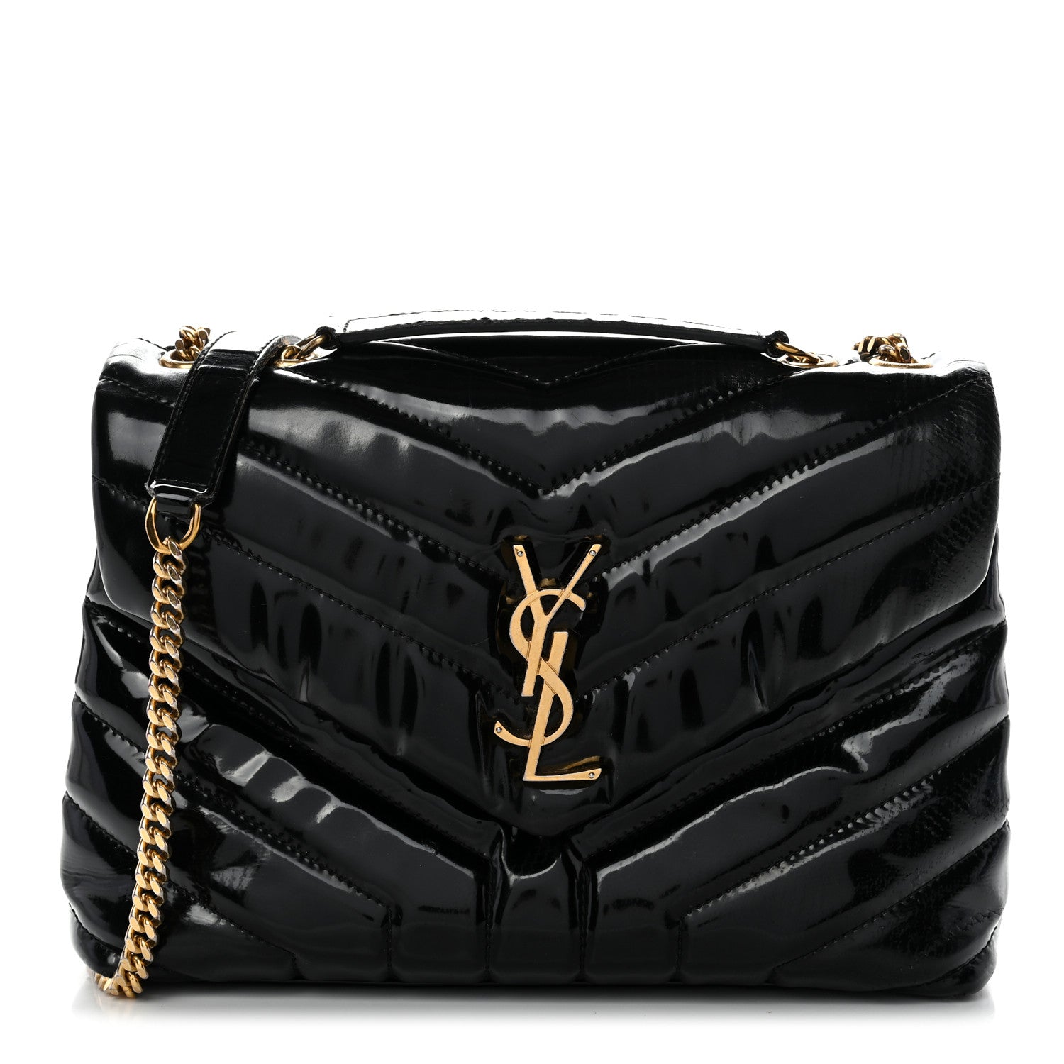 Saint Laurent Patent Y Quilted Monogram Small Loulou Chain Satchel Black 1 of 14