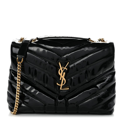 Saint Laurent Patent Y Quilted Monogram Small Loulou Chain Satchel Black 1 of 14