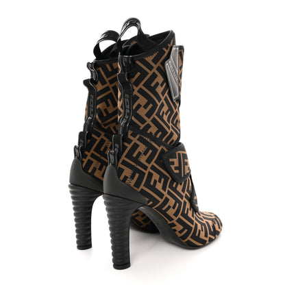 Fendi Lycra Vitello FF Logo Tape Promenade Ankle Boots 40 Tobacco Black 4 of 10