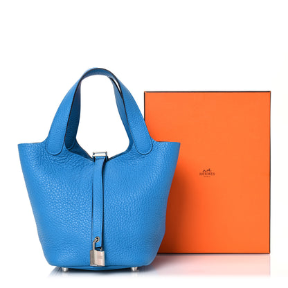 Hermes Taurillon Clemence Picotin Lock 18 PM Bleu Frida 16 of 16