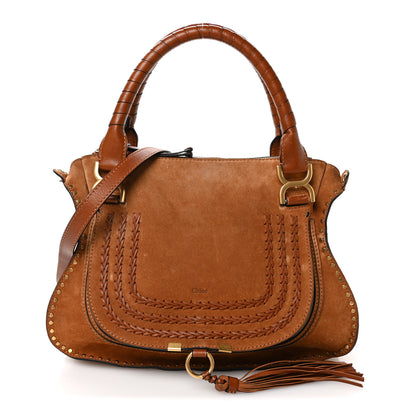 Chloe Suede Calfskin Braided Medium Marcie Satchel Caramel 1 of 12