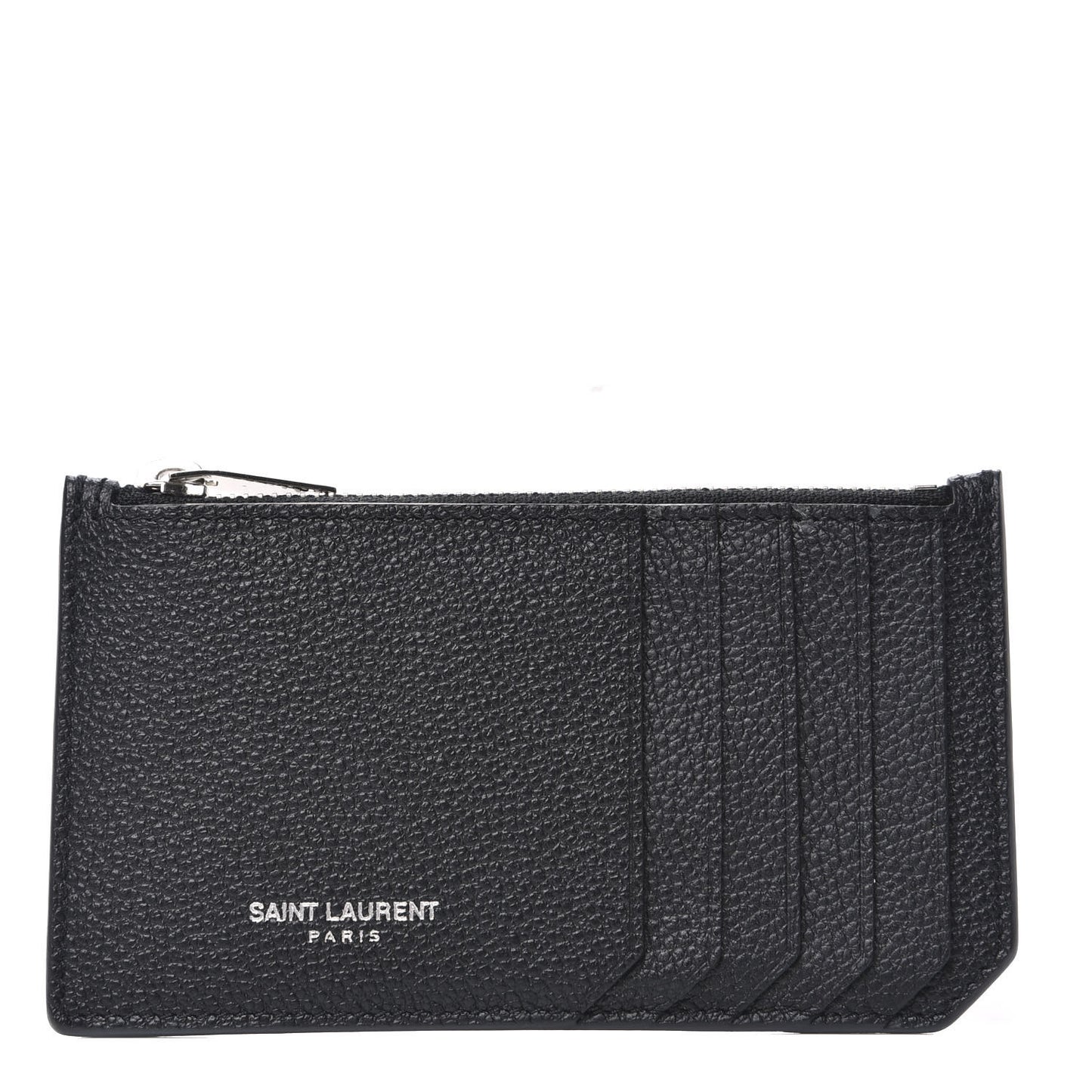 Grained Calfskin 5 Fragments Zip Pouch Card Holder Black